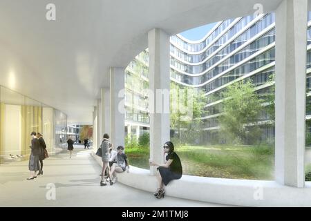 ACHTUNG HERAUSGEBER, OBLIGATORISCHER KREDIT: "BE BAUMSCHLAGER EBERLE" 20140123 - BRÜSSEL, BELGIEN: Dieses undatierte Handout-Bild, das am Donnerstag, den 23. Januar 2014 von BNP Paribas Fortis verteilt wurde, zeigt die Gestaltung des Architekten-Kollektivs "Be baumschlager eberle" für den neuen Sitz von BNP Paribas Fortis in Brüssel. BELGA FOTO HANDOUT BNP PARIBIAS FORTIS - BE BAUMSCHLAGER EBERLE Stockfoto