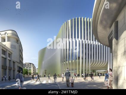 ACHTUNG HERAUSGEBER, OBLIGATORISCHER KREDIT: "BE BAUMSCHLAGER EBERLE" 20140123 - BRÜSSEL, BELGIEN: Dieses undatierte Handout-Bild, das am Donnerstag, den 23. Januar 2014 von BNP Paribas Fortis verteilt wurde, zeigt die Gestaltung des Architekten-Kollektivs "Be baumschlager eberle" für den neuen Sitz von BNP Paribas Fortis in Brüssel. BELGA FOTO HANDOUT BNP PARIBIAS FORTIS - BE BAUMSCHLAGER EBERLE Stockfoto