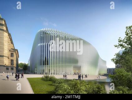 ACHTUNG HERAUSGEBER, OBLIGATORISCHER KREDIT: "BE BAUMSCHLAGER EBERLE" 20140123 - BRÜSSEL, BELGIEN: Dieses undatierte Handout-Bild, das am Donnerstag, den 23. Januar 2014 von BNP Paribas Fortis verteilt wurde, zeigt die Gestaltung des Architekten-Kollektivs "Be baumschlager eberle" für den neuen Sitz von BNP Paribas Fortis in Brüssel. BELGA FOTO HANDOUT BNP PARIBIAS FORTIS - BE BAUMSCHLAGER EBERLE Stockfoto