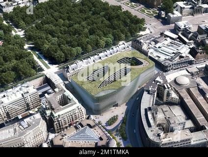 ACHTUNG HERAUSGEBER, OBLIGATORISCHER KREDIT: "BE BAUMSCHLAGER EBERLE" 20140123 - BRÜSSEL, BELGIEN: Dieses undatierte Handout-Bild, das am Donnerstag, den 23. Januar 2014 von BNP Paribas Fortis verteilt wurde, zeigt die Gestaltung des Architekten-Kollektivs "Be baumschlager eberle" für den neuen Sitz von BNP Paribas Fortis in Brüssel. BELGA FOTO HANDOUT BNP PARIBIAS FORTIS - BE BAUMSCHLAGER EBERLE Stockfoto