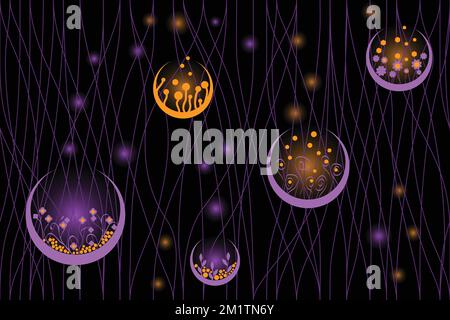 Bälle, Pflanzen, Lichter und Linien – abstraktes nahtloses Muster Stock Vektor