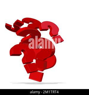 Viele Fragezeichen isoliert vor weißem Hintergrund, 3D-Abbildung Stockfoto