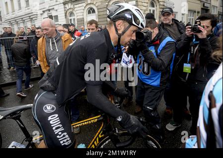 Belgischer Tom Boonen vom Team Omega Pharma - Quick Step, Foto nach der 69.. Ausgabe des Omloop Het Nieuwsblad Radrennen, Samstag, 01. März 2014, in Gent. Stockfoto