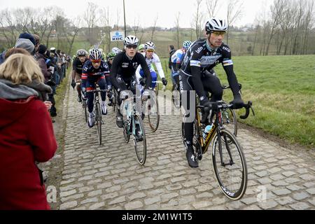 Belgischer Tom Boonen vom Team Omega Pharma - Quick Step, das in der 69.. Ausgabe des Radrennen Omloop Het Nieuwsblad am Samstag, den 01. März 2014 in Gent gezeigt wurde. Stockfoto