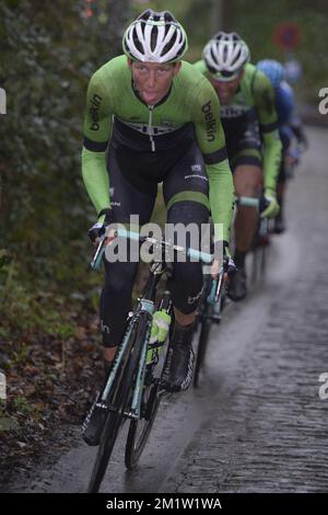 Belgischer Sep Vanmarcke vom Belkin Pro Cycling Team, das in der 69.. Ausgabe des Omloop Het Nieuwsblad Radrennen am Samstag, den 01. März 2014 in Gent gezeigt wird. Stockfoto