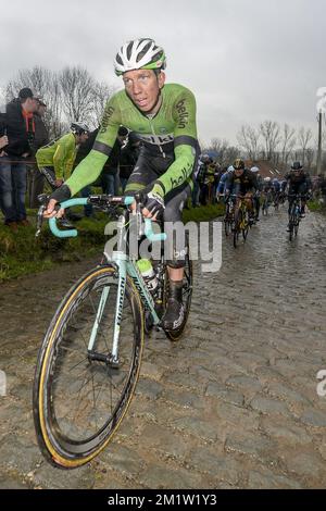 Belgischer Sep Vanmarcke vom Belkin Pro Cycling Team, das in der 69.. Ausgabe des Omloop Het Nieuwsblad Radrennen am Samstag, den 01. März 2014 in Gent gezeigt wird. Stockfoto