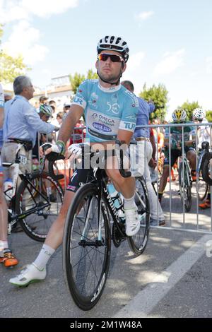 British Mark Cavendish vom Team Omega Pharma - Quick Step, Foto zu Beginn der dritten Etappe des Radrennen Turkey Tour 50., 185 km von Finike nach Elß, Türkei, Dienstag, 29. April 2014. Stockfoto