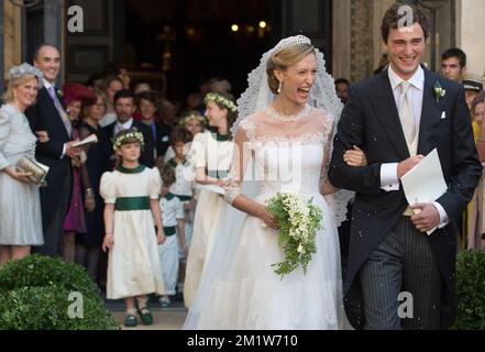 Prinzessin Astrid von Belgien, Prinz Lorenz von Belgien, Elisabetta Rosboch von Wolkenstein und Prinz Amedeo, abgebildet nach der Hochzeitszeremonie von Prinz Amedeo von Belgien, Erzherzog von Österreich-Este und Elisabetta Maria Rosboch von Wolkenstein, Samstag, den 05. Juli 2014 in Rom, Italien. Stockfoto