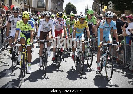 Die Abbildung zeigt den Beginn der 3. Etappe des Radrennens Tour de France von 101., 155 km von Cambridge nach London, Großbritannien, am Montag, den 07. Juli 2014. Stockfoto