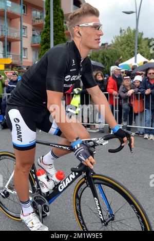 Deutscher Marcel Kittel vom Team Giant-Shimano, das zu Beginn der 9. Etappe des 101.. Auftrages des Radrennens Tour de France, 170 km von Gerardmer nach Mulhouse, am Sonntag, den 13. Juli 2014 in Frankreich gezeigt wurde. Stockfoto