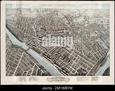 Lowell aus der Vogelperspektive, Mass : 1876 , Lowell Mass., Aerial Views Norman B. Leventhal Map Center Collection Stockfoto