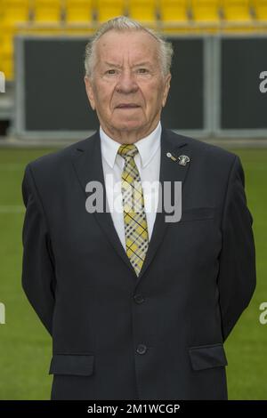Willy Peeters posiert für den Fotografen während des 2014-2015. Season Fotoshooting der belgischen Fußballmannschaft Lokeren, Samstag, den 12. Juli 2014 in Lokeren. Stockfoto