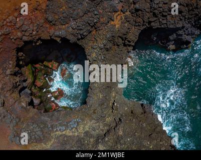 Mauritius Gris Gris Beach Pont Ntruel. Fantastische geologische Felsbrücke, eine berühmte Attraktion auf Mauritius Island Stockfoto