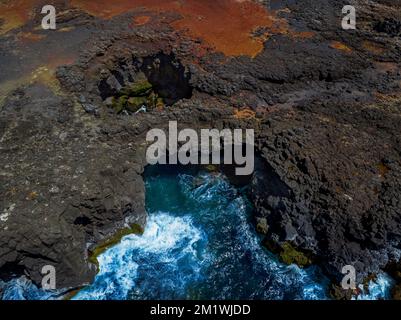 Mauritius Gris Gris Beach Pont Ntruel. Fantastische geologische Felsbrücke, eine berühmte Attraktion auf Mauritius Island Stockfoto