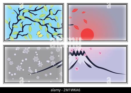Minimalistische Landschaft im japanischen Stil Stock Vektor