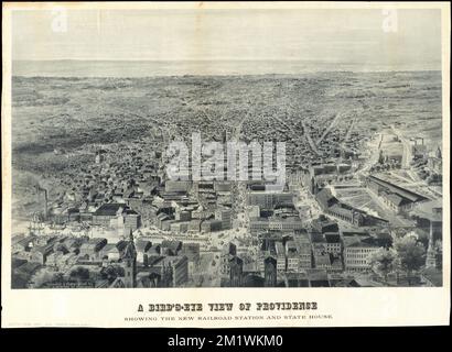 Providence aus der Vogelperspektive : zeigt den neuen Bahnhof und das State House , Providence R.I., Aerial Views, 1894 Norman B. Leventhal Map Center Collection Stockfoto