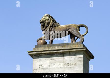 Der Löwenhügel ist das wichtigste Denkmal der Schlacht von Waterloo in Eigenbrakel, Belgien Stockfoto