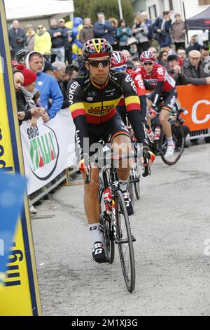 Belgisch Jens Debusschere von Lotto - Soudal, Bild in der fünften Etappe der 50.. Auflage des Radrennens Tirreno-Adriatico, 194 km von Esanatoglia nach Terminillo, Sonntag, 15. März 2015, Italien. Stockfoto