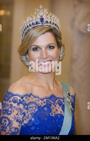 17-3-2015 KOPENHAGEN - Tiara König Willem-Alexander und Königin Maxima der Niederlande und Königin Margarethe und Prinz Henrik von Dänemark beim Staatsbankett im Schloss Christiansborg in Kopenhagen, Dänemark, 17. März 2015. Kronprinz Frederik und Kronprinzessin Mary, der holländische König und die Königin, sind für einen zweitägigen Staatsbesuch in Dänemark. COPYRIGHT ROBIN UTRECHT Stockfoto