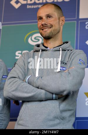 20150526 Uhr – BORNEM, BELGIEN: Belgischer Tom Boonen vom Team Ettix – Kurzschritt, dargestellt bei der Vorstellung der Teams für das Radrennen Baloise Belgium Tour, Dienstag, den 26. Mai 2015 in Bornem. BELGA FOTO ERIC LALMAND Stockfoto