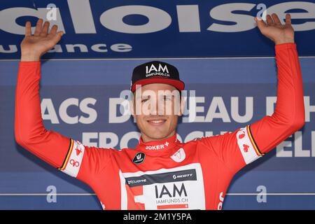 20150530 Uhr - CERFONTAINE, BELGIEN: Österreichischer Matthias Brandle von IAM Cycling feiert nach der dritten Etappe am vierten Tag des 157,5 km langen Radrennens Baloise Belgium Tour am Lac de l'Eau d'Heure in Cerfontaine, Samstag, 30. Mai 2015. BELGA FOTO DAVID STOCKMAN Stockfoto