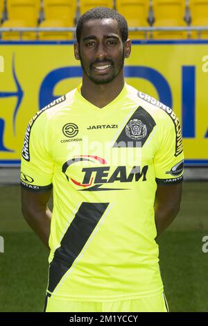 Lokerens Torwart Barry Boubacar Copa posiert während des Fotoshooting der Saison 2015-2016 der belgischen Fußballmannschaft Lokeren, Montag, den 06. Juli 2015 in Lokeren. Stockfoto