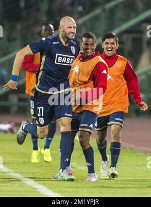 20150806 - LÜTTICH, BELGIEN: Jelle Van Damme von Standard feiert nach einem Treffer während eines Rückspiels der dritten Vorrunde des UEFA Europa League-Wettbewerbs zwischen dem bosnischen Fußballverein FK Zeljeznicar und dem belgischen Fußballteam Standard de Liege im Asim Ferhatovic Hase-Stadion in Sarajevo; Bosnien und Herzegowina, Donnerstag, den 06. August 2015. Standard gewann die erste Etappe 2-1. BELGA FOTO LAURIE DIEFFEMBACQ Stockfoto