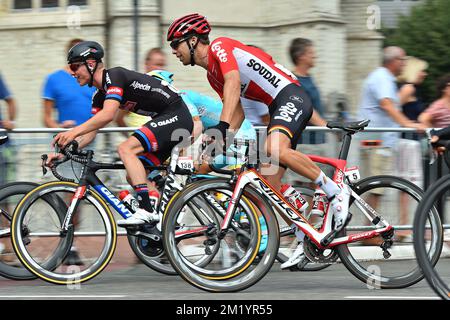 Belgisch Jens Debusschere von Lotto - Soudal in Aktion während der 3.. Etappe des Eneco Tour Radrennen, 171,9 km von Beveren nach Ardooie, Mittwoch, 12. August 2015. Stockfoto