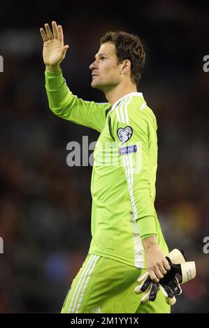 20150903 – BRÜSSEL, BELGIEN: Bosnischer Torwart Asmir Begovic, Foto nach einem Qualifikationsspiel der belgischen Nationalfußballmannschaft Red Devils und Bosnien und Herzegowina zur Euro 2016, Donnerstag, den 03. September 2015, im Brüsseler King-Baudouin-Stadion (Stade ROI Baudouin - Koning Boudewijnsatdion). BELGA FOTO YORICK JANSENS DIENSTAG Stockfoto