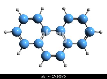 3D-Bild der Phenanthren-Skelettformel - molekularchemische Struktur des polyzyklischen aromatischen Kohlenwasserstoffs, isoliert auf weißem Hintergrund Stockfoto