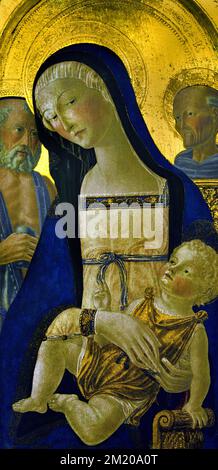 Neroccio di Bartolomeo Landi, 1447-1500, Madonna und Kind, St. Jerome und St. Bernardino, Christliche Kunst, Italien, Italienisch. Stockfoto