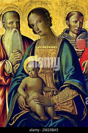 La Madonna col Bambino ei Santi Girolamo e Antonio da Padova - die Madonna und das Kind mit den Heiligen Jerome und Anthony von Padua von Pietro di Domenico 1457-1502 Siena, christliche Kunst, Italien, Italienisch. Stockfoto