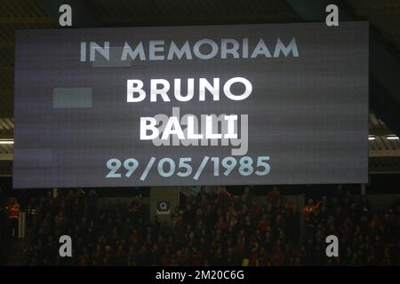 20151113 – BRÜSSEL, BELGIEN: Gedenken an die Heizel-Heysel-Katastrophe 1985 während eines Freundschaftsspiels zwischen der belgischen Nationalmannschaft Red Devils und Italien, Freitag, den 13. November 2015, in Brüssel, ein Spiel zur Vorbereitung der Europameisterschaft EURO2016. BELGA FOTO BRUNO FAHY Stockfoto