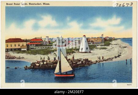 Brant Point Light, Nantucket, Mass. , Lighthouses, Brant Point Light Mass., Tichnor Brothers Collection, Postkarten der Vereinigten Staaten Stockfoto