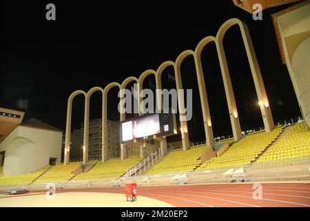 20151126 – MONACO, MONACO: Das Bild zeigt leere Stände im Stadion als Anderlecht-Anhänger, die nicht erlaubt waren, in Bezug auf die terroristische Bedrohung während eines Spiels zwischen dem französischen Verein MONACO und dem belgischen Fußballverein RSC Anderlecht, in Monaco, Donnerstag, den 26. November 2015. Es ist das fünfte Spiel in der Gruppenphase des UEFA Europa League Wettbewerbs in der Gruppe J. BELGA PHOTO VIRGINIE LEFOUR Stockfoto