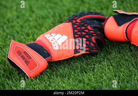 20160107 Uhr – LA MANGA, SPANIEN: Das Bild zeigt die Handschuhe von Anderlecht Torwart Silvio Proto am dritten Tag des Wintertrainingslagers der belgischen Fußballmannschaft RSC Anderlecht in La Manga, Spanien, Donnerstag, den 07. Januar 2016. BELGA PHOTO VIRGINIE LEFOUR Stockfoto