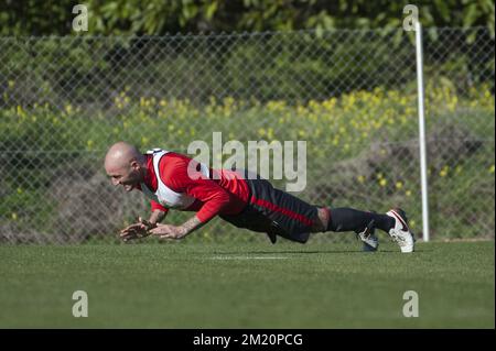 20160107 Uhr - ALHAURIN EL GRANDE, SPANIEN: Foto von Standard's Jelle Van Damme am fünften Tag des Wintertrainingslagers der belgischen Fußballmannschaft Standard de Liege in Alhaurin El Grande, Spanien, Donnerstag, 07. Januar 2016. BELGA FOTO NICOLAS LAMBERT Stockfoto