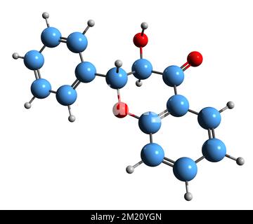 3D-Bild der Flavonol-Skelettformel - molekularchemische Struktur phytochemischer Isolationen auf weißem Hintergrund Stockfoto