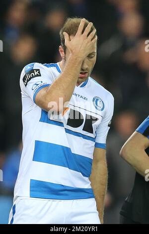 20160203 Uhr – BRÜGGE, BELGIEN: Das Laurent Depoitre von Gent reagiert während des letzten Spiels der Croky Cup Return Leg 1/2 zwischen dem Club Brügge und KAA Gent in Brügge, Mittwoch, den 03. Februar 2016. Gent gewann 2-1 beim ersten Spiel. BELGA FOTO BRUNO FAHY Stockfoto