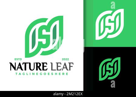 Eine Vektordarstellung des Letter S Nature Leaf Logo-Designs in Weiß und Grün Stock Vektor