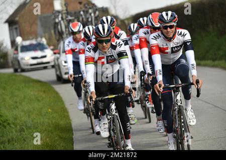 Australischer Heinrich Haussler von IAM Cycling, das am Freitag, den 01. April 2016, vor dem eintägigen Radrennen „Ronde van Vlaanderen - Tour des Flandres - Tour of Flanders“ auf einer Rennstrecke abgebildet wurde. Stockfoto