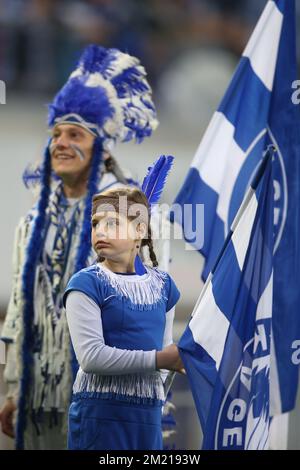 Die Abbildung zeigt das Spiel der Jupiler Pro League zwischen KAA Gent und Zulte Waregem in Gent, Freitag, den 01. April 2016, am 1. Tag des Play-off 1 der belgischen Fußballmeisterschaft. Stockfoto