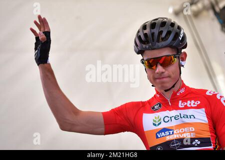 Belgischer Wout van Aert von Crelan-Vastgoedservice, Bild zu Beginn der zweiten Stufe des Radrennen Baloise Belgium Tour, 177,3km Uhr von Buggenhout nach Knokke-Heist, Donnerstag, 26. Mai 2016. Stockfoto