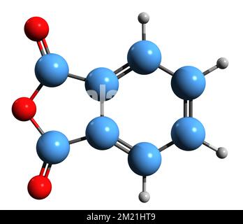3D-Bild der Phthalsäureanhydrid-Skelettformel - molekularchemische Struktur von Isobenzofuran-Dion isoliert auf weißem Hintergrund Stockfoto