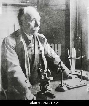 Jules Bordet 1920. Jules Jean Baptiste Vincent Bordet (1870-1961) war belgischer Immunologe und Mikrobiologe. Die bakterielle Gattung Bordetella ist nach ihm benannt. Der Nobelpreis für Physiologie oder Medizin wurde ihm 1919 für seine Entdeckungen in Bezug auf Immunität verliehen. Stockfoto