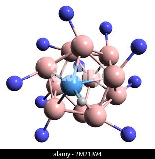 3D-Bild der fluorierten Carboransäure-Skelettformel - molekularchemische Struktur der Organoboron-Verbindung isoliert auf weißem Hintergrund Stockfoto