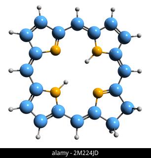 3D-Bild einer Chlorin-Skelettformel - molekularchemische Struktur von Dihydroporphin, isoliert auf weißem Hintergrund Stockfoto
