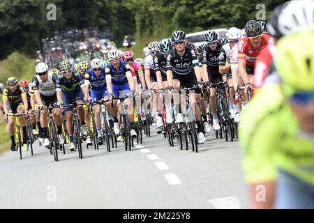 Abbildung zeigt Team Sky Riders in der vierten Etappe des Radrennen Tour de France 103., 237,5 km von Saumur nach Limoges, am Dienstag, den 05. Juli 2016 in Frankreich. Stockfoto