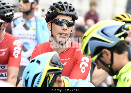Belgische Jens Debusschere von Lotto Soudal vor der vierten Etappe des Radrennen Tour de France 103., 237,5 km von Saumur nach Limoges, am Dienstag, den 05. Juli 2016 in Frankreich. Stockfoto