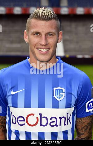 Genks Sebastien Dewaest wurde während des Fotoshooting der Saison 2016-2017 des belgischen First League-Fußballteams KRC Genk am Montag, den 11. Juli 2016 in Genk aufgenommen. Stockfoto